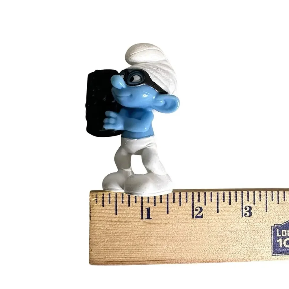 2011 Brainy Smurf Holding Cell Phone Figure McDonald's Toy Peyo Plastic Hard
